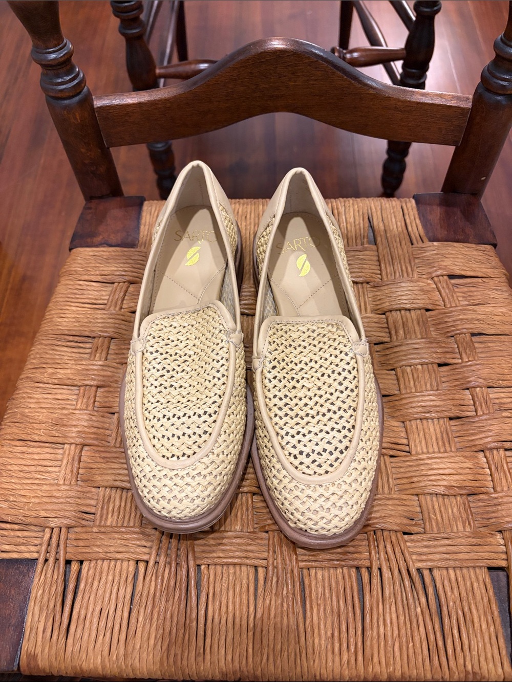 Sarto Woven Loafer Flats in Beige - Women's Casual Slip-Ons